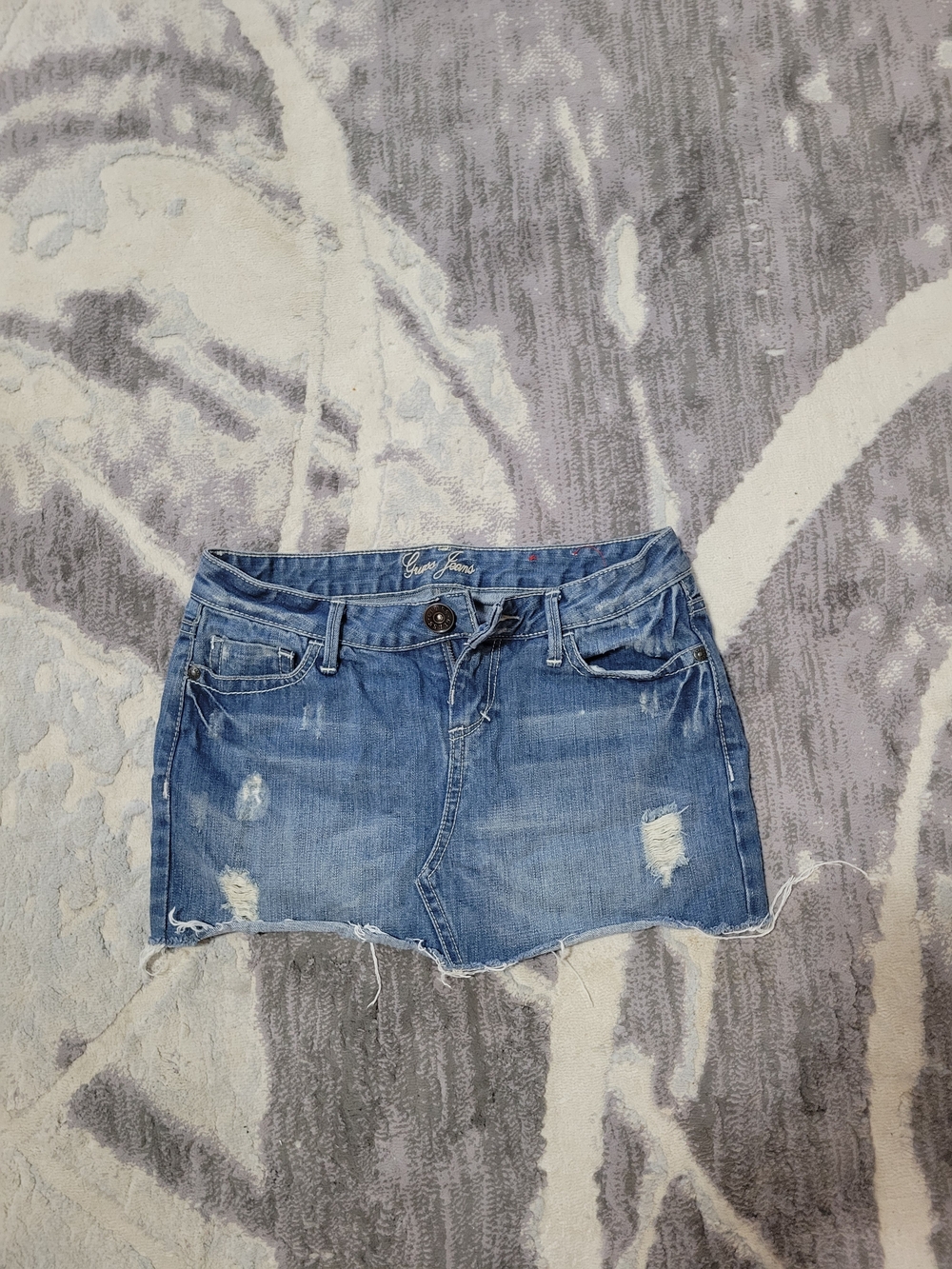 Guess Jeans Distressed Denim Mini Skirt - Light Blue